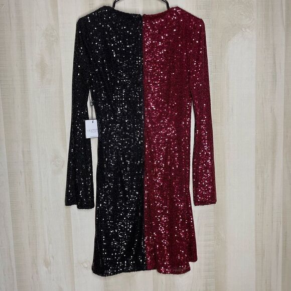 New with tags Laundry by Shelli Segal red black sequin long sleeve dress, sz 6 - Picture 12 of 15